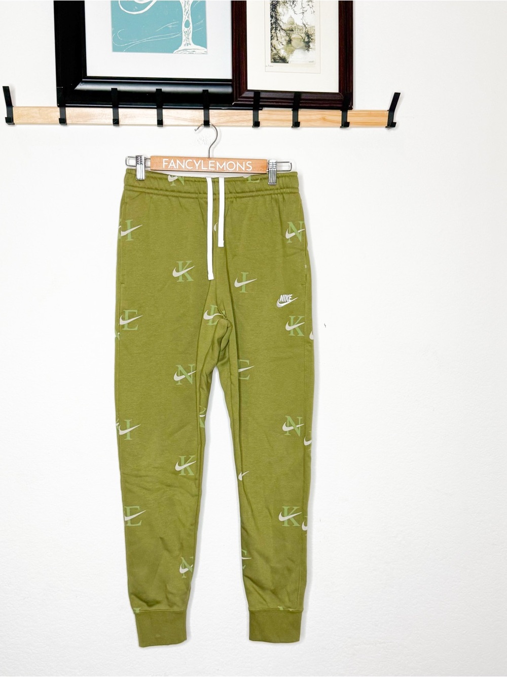 Nike Olive Green Allover Logo Jogger Sweatpants Women’s Size XS